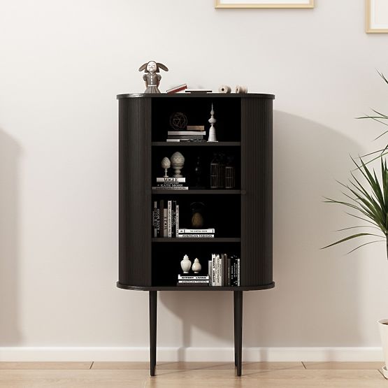 Grande commode Clemente avec lamelles, noire