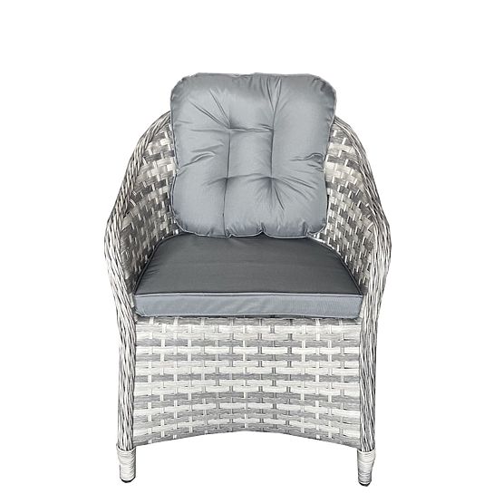 Grande ensemble de salle à manger en résine tressée (6 fauteuils + table) MODERNO gris clair