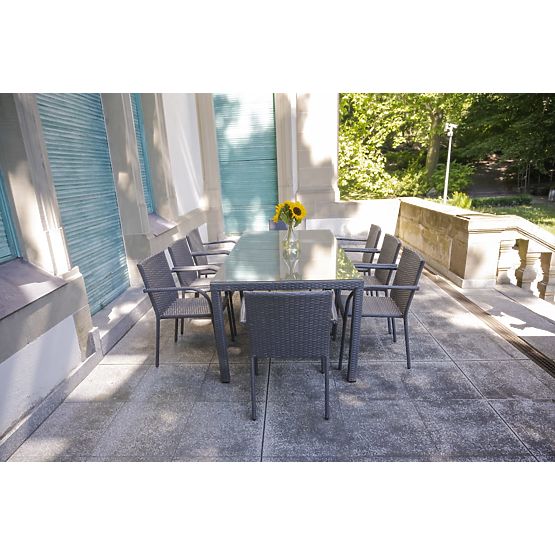 Grande ensemble de salle à manger en résine tressée (8 chaises + grande table) SOTTILE gris