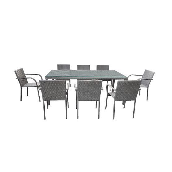 Grande ensemble de salle à manger en résine tressée (8 chaises + grande table) SOTTILE gris