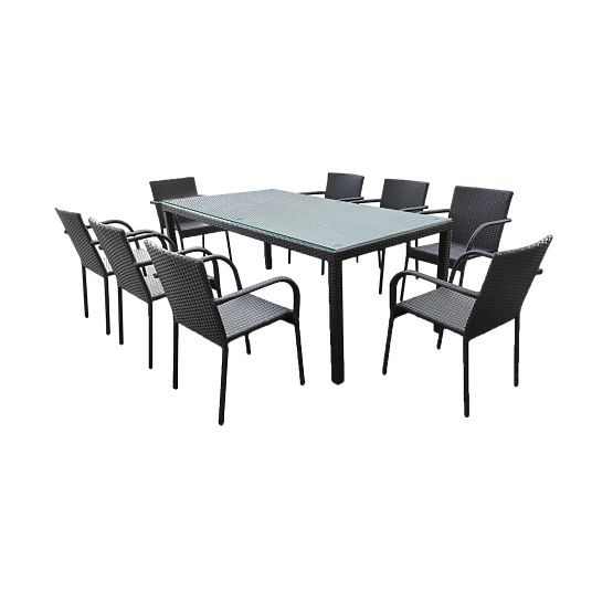 Grande ensemble de salle à manger en résine tressée (table 200x100cm + 8 chaises) SOTTILE noir