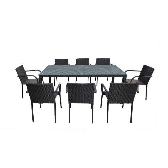 Grande ensemble de salle à manger en résine tressée (table 200x100cm + 8 chaises) SOTTILE noir