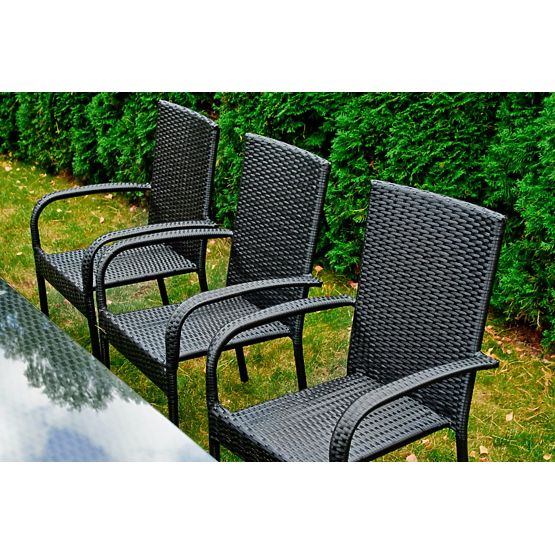 Grande ensemble de salle à manger en résine tressée (table 200x100cm + 8 chaises) SOTTILE noir