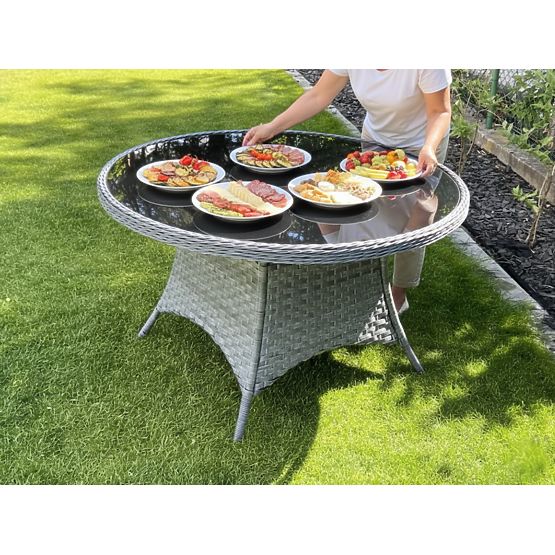 Grande table ronde en résine tressée MODERNO gris clair