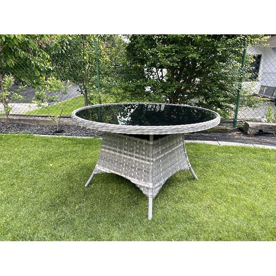 Grande table ronde en résine tressée MODERNO gris clair