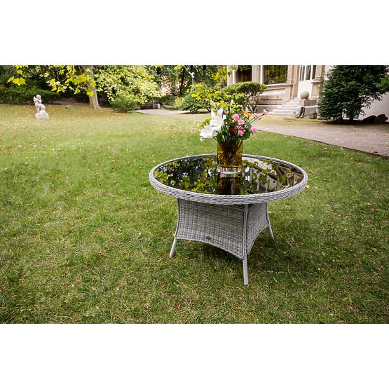 Grande table ronde en résine tressée MODERNO gris clair