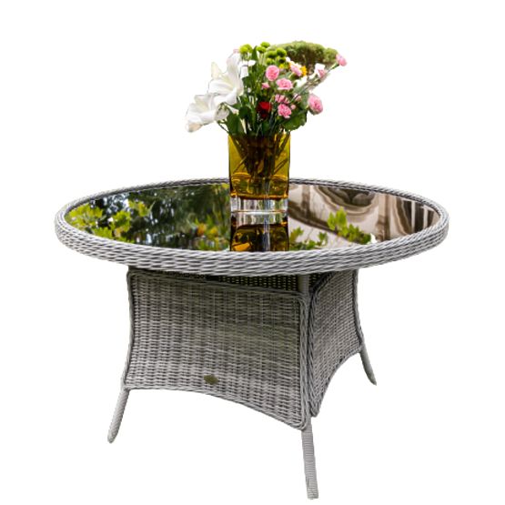 Grande table ronde en résine tressée MODERNO gris clair