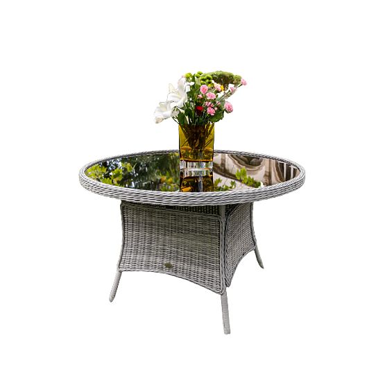 Grande table ronde en résine tressée MODERNO gris clair