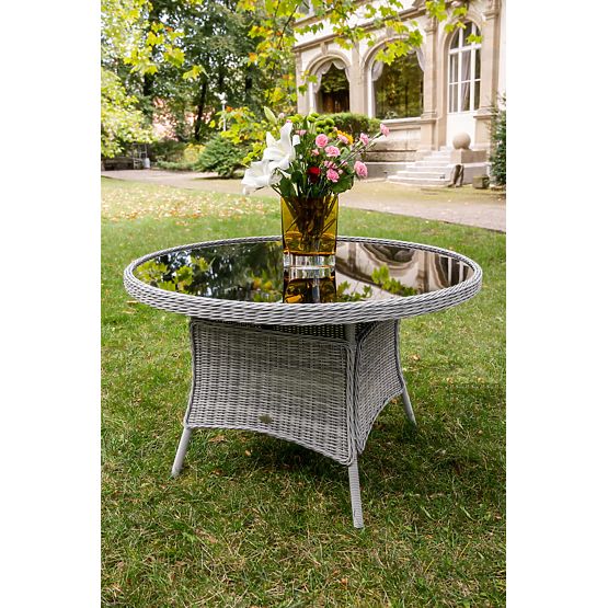 Grande table ronde en résine tressée MODERNO gris clair