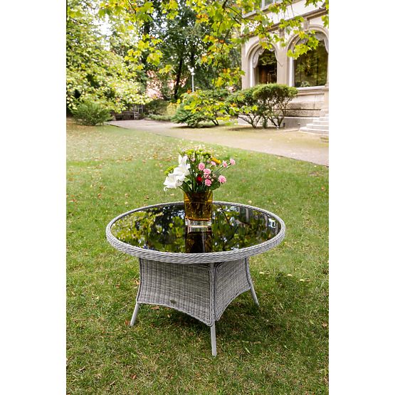 Grande table ronde en résine tressée MODERNO gris clair