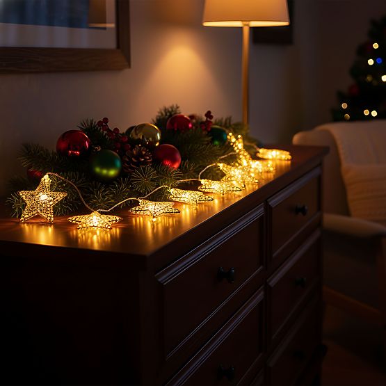 Guirlande Lumineuse de Noël LED Étoiles Dorées 391020