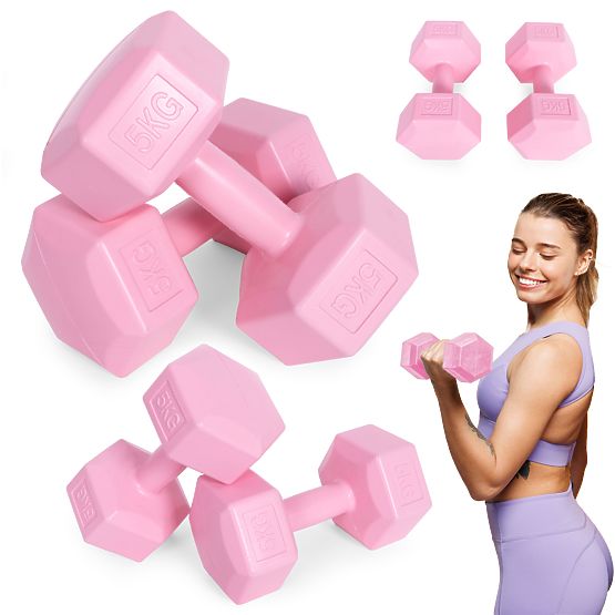 Haltères hexagonales ensemble de 2x5 kg poids pour fitness rose ModernHome