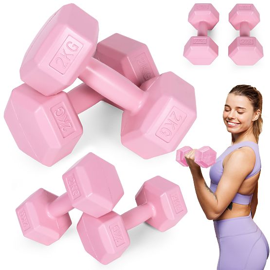 Haltères hexagonaux ensemble de poids 2x2 kg pour fitness rose ModernHome