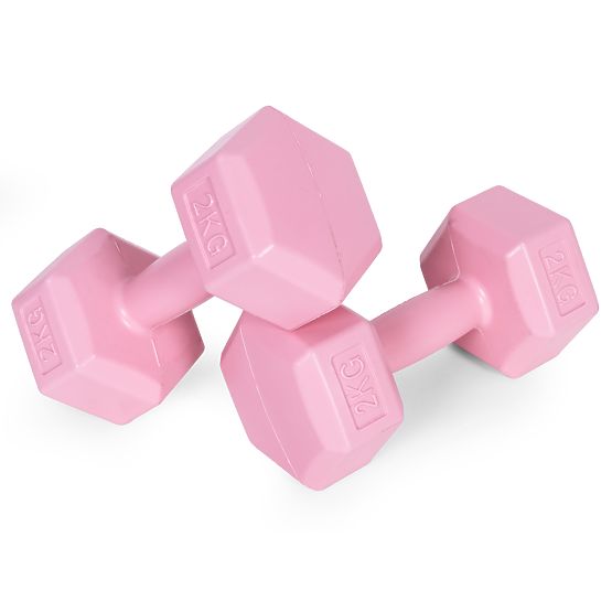 Haltères hexagonaux ensemble de poids 2x2 kg pour fitness rose ModernHome