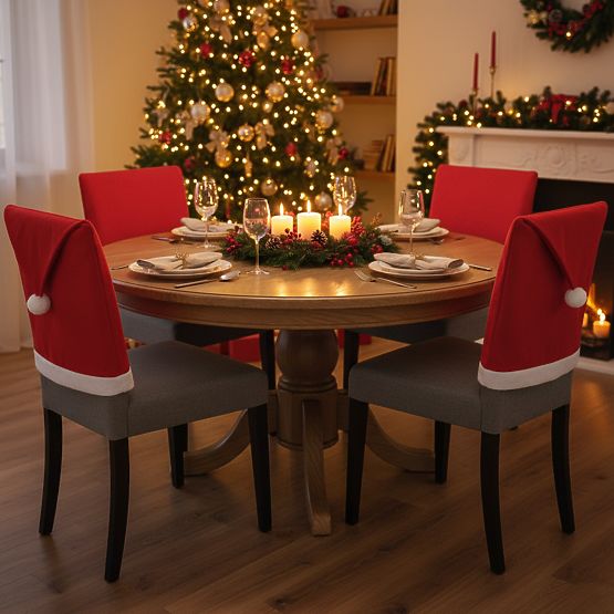 Housse de chaise en forme de bonnet de Père Noël 6 pcs