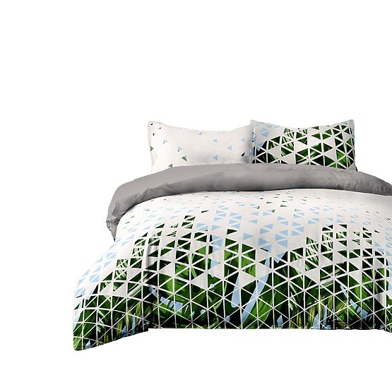 Housse de couette BASIC couleur verte motif végétal imprimé style moderne 155x220*2+80x80*2 AmeliaHo