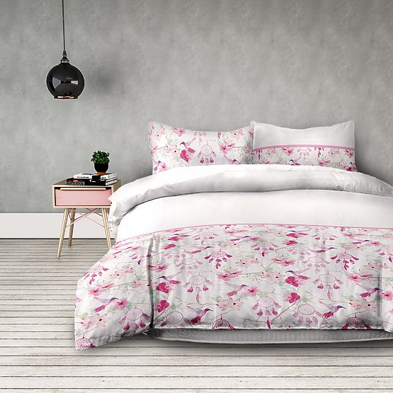 Housse de couette SNUGGY blanche avec imprimé floral 155x220*2+80x80*2 AmeliaHome