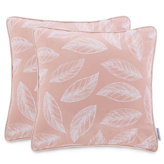 Housse de coussin décorative CALM rose poudré avec motif végétal style classique velours 45x45 ame