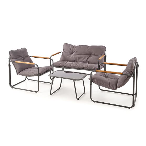 HUDSON, ensemble de jardin (canapé, 2x fauteuil, table), gris / marron (1p=1set)
