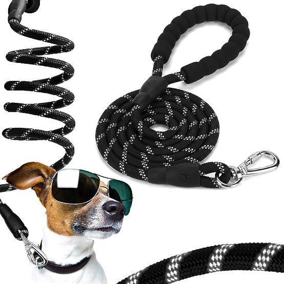 Laisse d'entraînement réfléchissante robuste pour chiens KOBE 3m noire