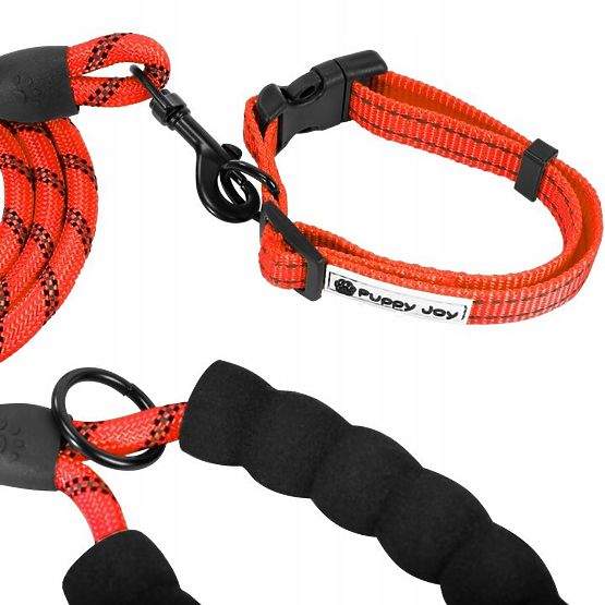 Laisse et collier réfléchissants pour chien PJ-035 rouge