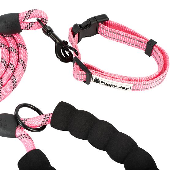 Laisse et collier réfléchissants pour chien PJ-036 Rose