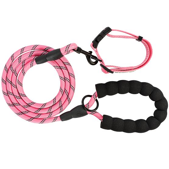 Laisse et collier réfléchissants pour chien PJ-036 Rose