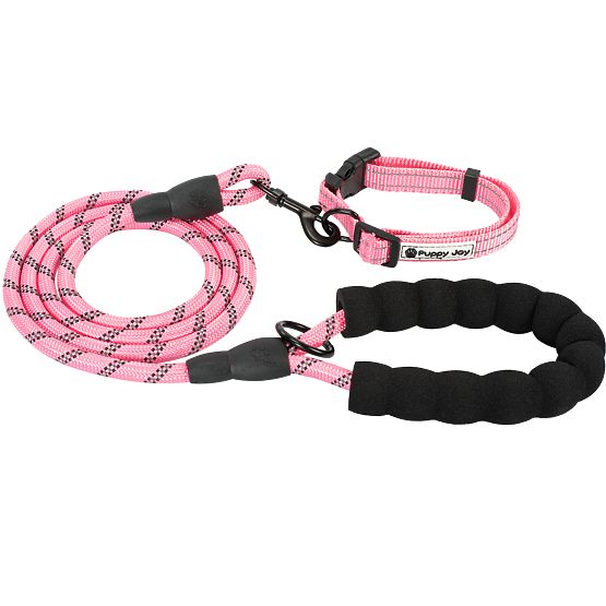 Laisse et collier réfléchissants pour chien PJ-036 Rose