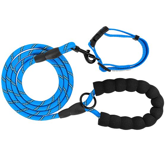 Laisse et collier réfléchissants pour chien PJ-037 bleu