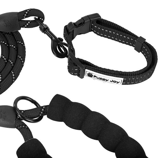 Laisse et collier réfléchissants pour chien PJ-091 noir