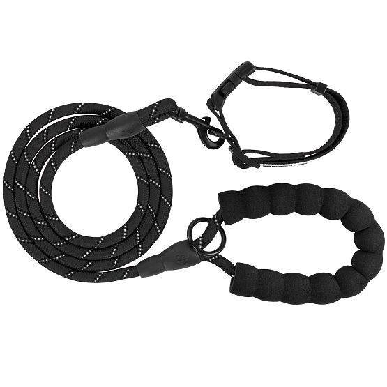 Laisse et collier réfléchissants pour chien PJ-091 noir