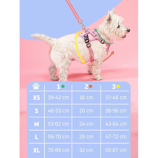 Laisse et harnais pour chien PJ-064 rose XL