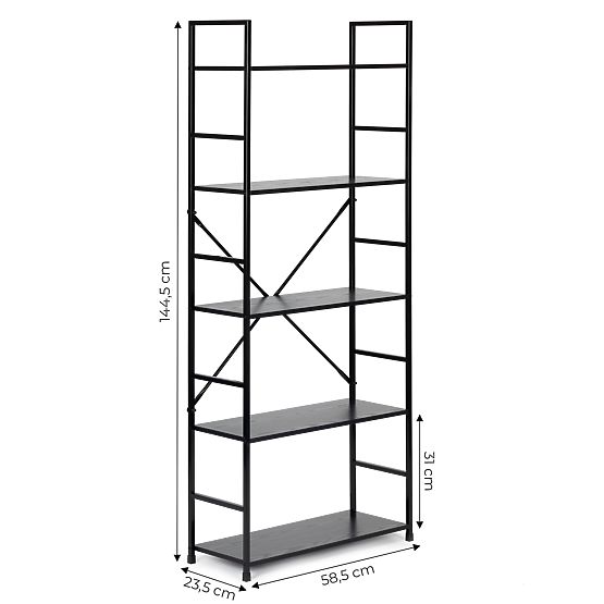 Large étagère en bois moderne LOFT 5 étagères noire