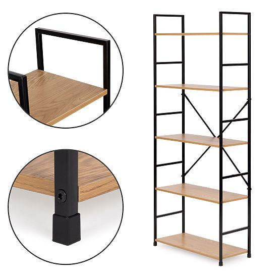 Large étagère moderne en bois LOFT avec 5 étagères