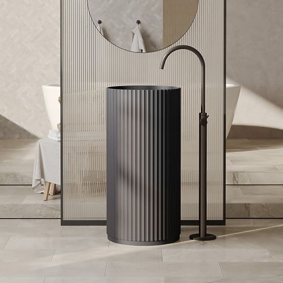 Lavabo autoportant Ciriola, composite, 45x90 cm, gris foncé, rainuré