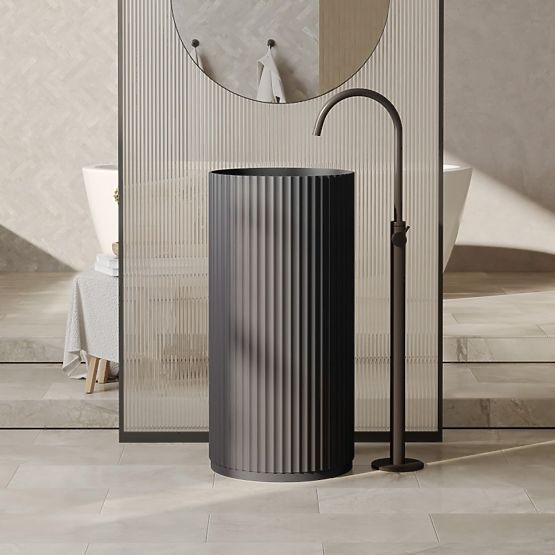 Lavabo autoportant Ciriola, composite, 45x90 cm, gris foncé, rainuré