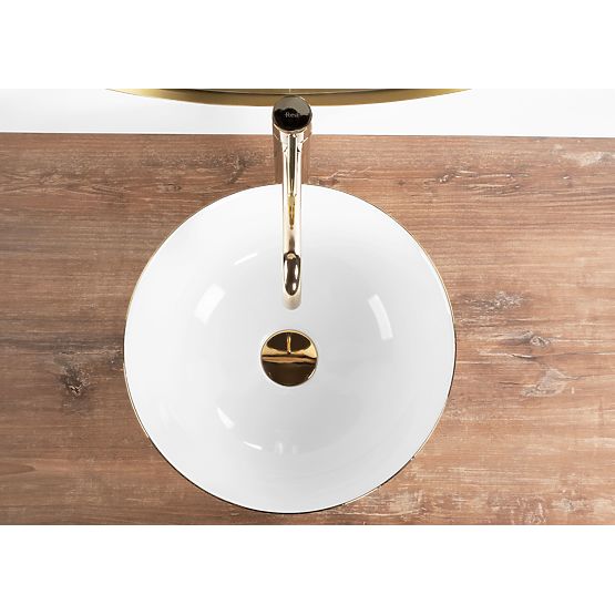 Lavabo en céramique à poser Stella blanc avec bord doré