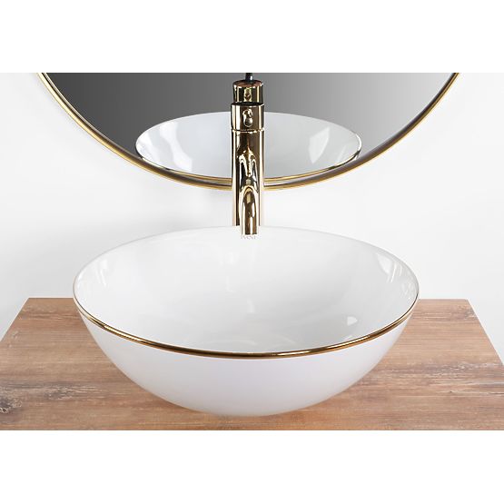 Lavabo en céramique à poser Stella blanc avec bord doré