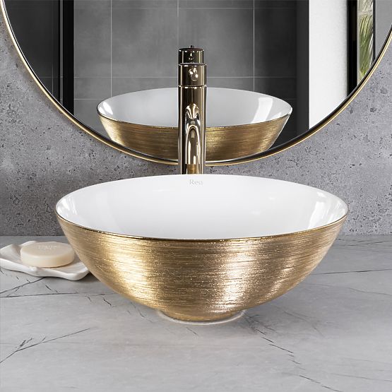 Lavabo intemporel REA STELLA WHITE GOLD BRUSH