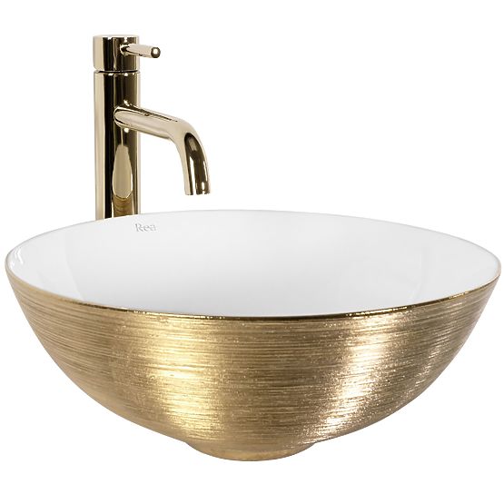 Lavabo intemporel REA STELLA WHITE GOLD BRUSH