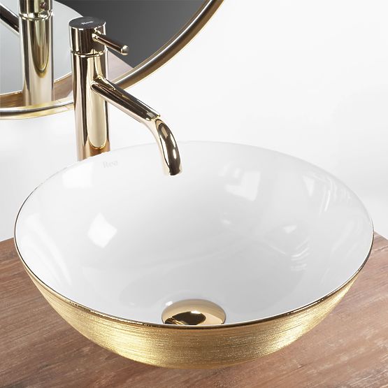 Lavabo intemporel REA STELLA WHITE GOLD BRUSH