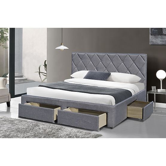 Lit BETINA 160 avec tiroirs gris (4p=1ks)
