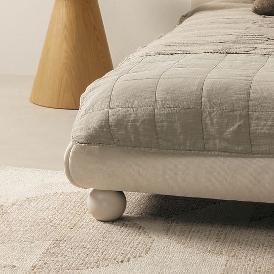 Lit Booli 160x200 cm, avec sommier, pieds boule, beige clair