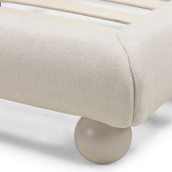 Lit Booli 160x200 cm, avec sommier, pieds boule, beige clair