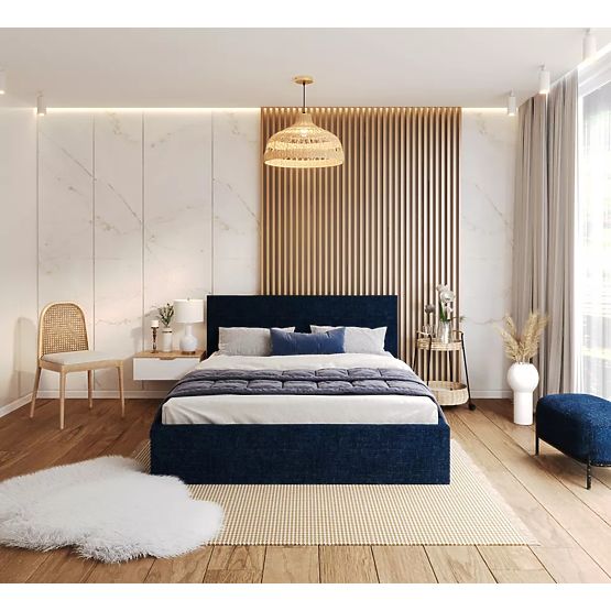 Lit capitonné TULSA 140 x 200 cm - Bleu foncé