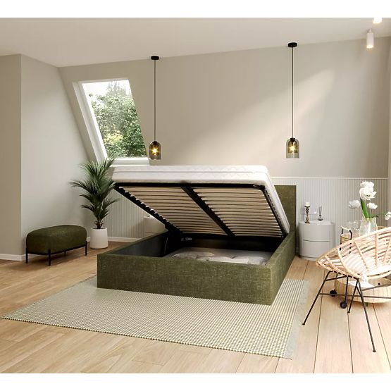 Lit capitonné TULSA 180 x 200 cm - Vert olive