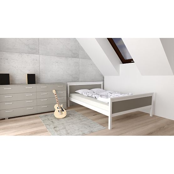 Lit en bois Ikar 200 x 90 cm - gris et blanc