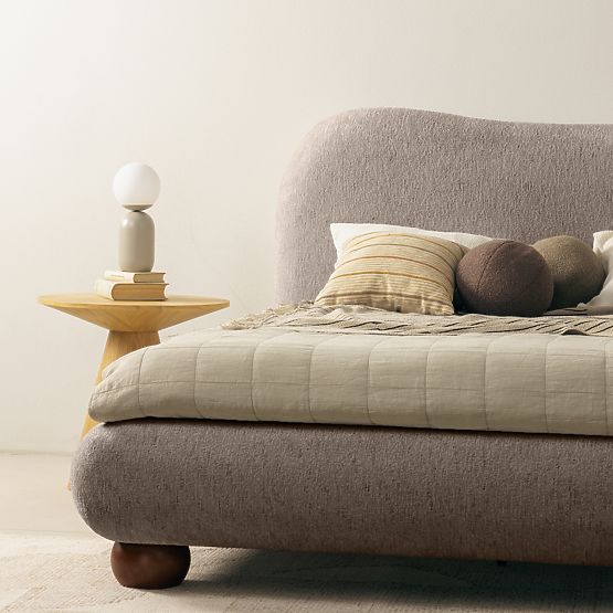 Lit en tissu Bowee 160x200 cm, avec sommier, gris, pieds sphériques