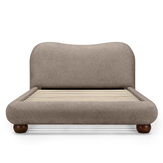 Lit en tissu Bowee 160x200 cm, avec sommier, gris, pieds sphériques