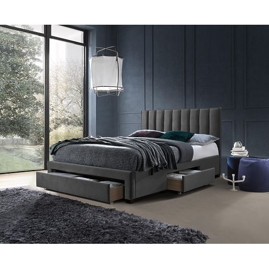 Lit GRACE 140 avec tiroirs en velours gris (3p=1ks)